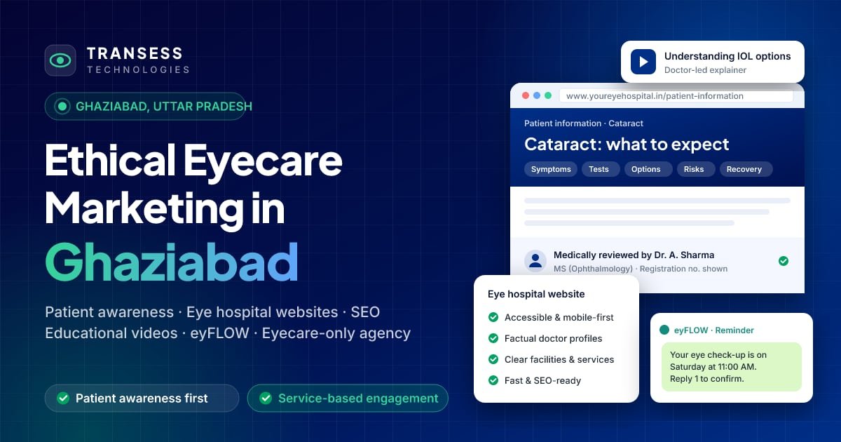Eyecare digital marketing in Ghaziabad: eye-centric website, patient chat, Google ranking and eyFLOW CRM pipeline