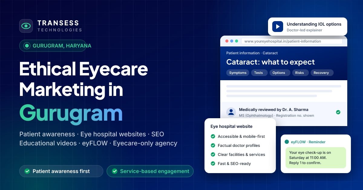 Eyecare digital marketing in Gurugram: eye-centric website, patient chat, Google ranking and eyFLOW CRM pipeline